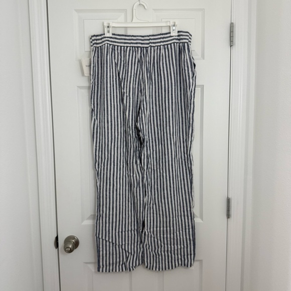 Ellen Tracy Linen Blend Stripes Wide Leg Pull On Pants Women Large Beach Coastal - Picture 2 of 10
